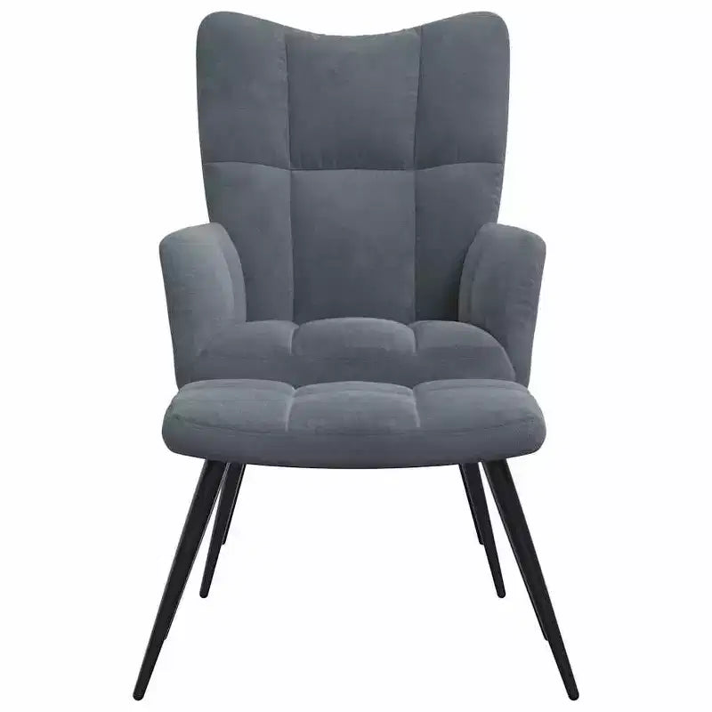 vidaXL Dark Gray Velvet Relaxing Chair with Stool - Upholstered Seating for Lounge, Living Room, Office - Modern Design with Steel Frame
