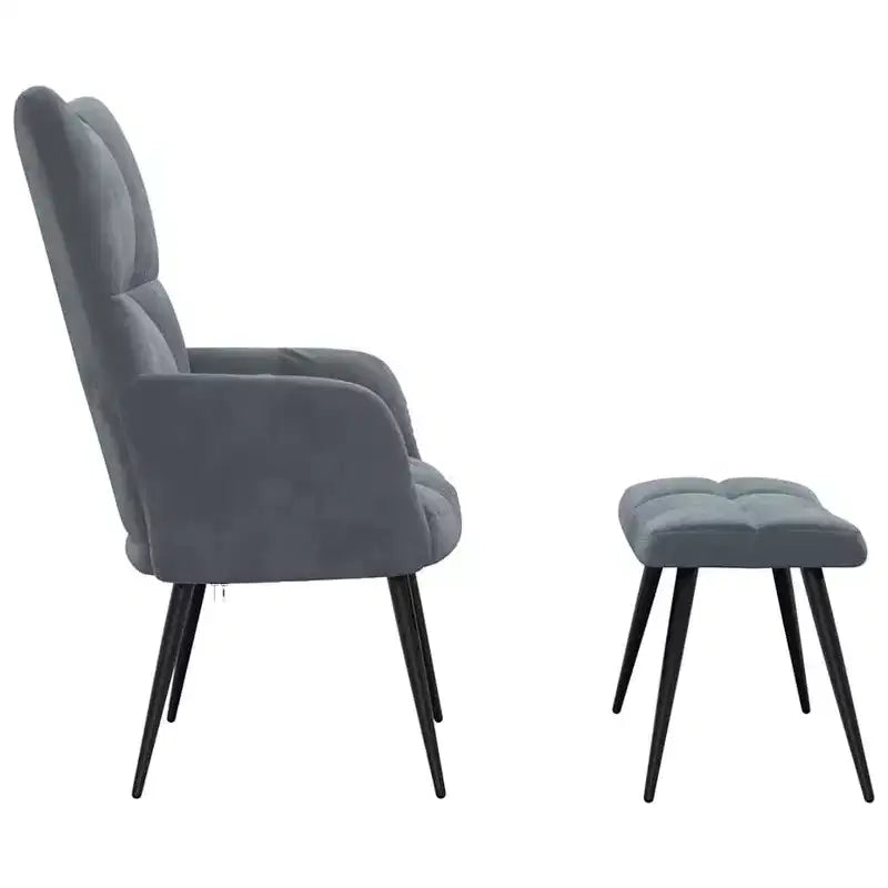 vidaXL Dark Gray Velvet Relaxing Chair with Stool - Upholstered Seating for Lounge, Living Room, Office - Modern Design with Steel Frame