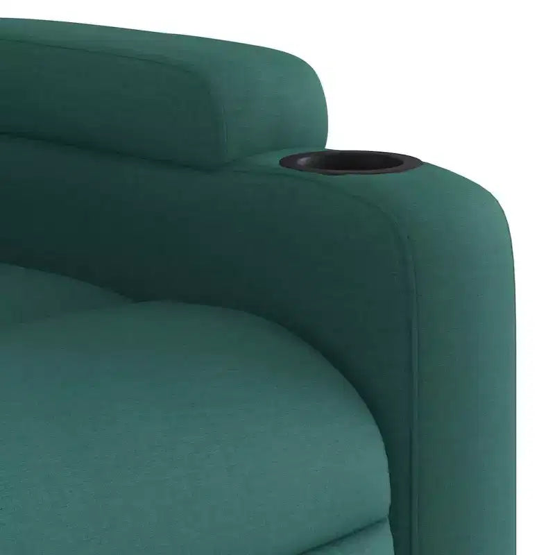 VidaXL Dark Green Fabric Massage Recliner Chair - Manual Recline, USB Vibration, Cup Holders, Side Pocket, Padded Comfort