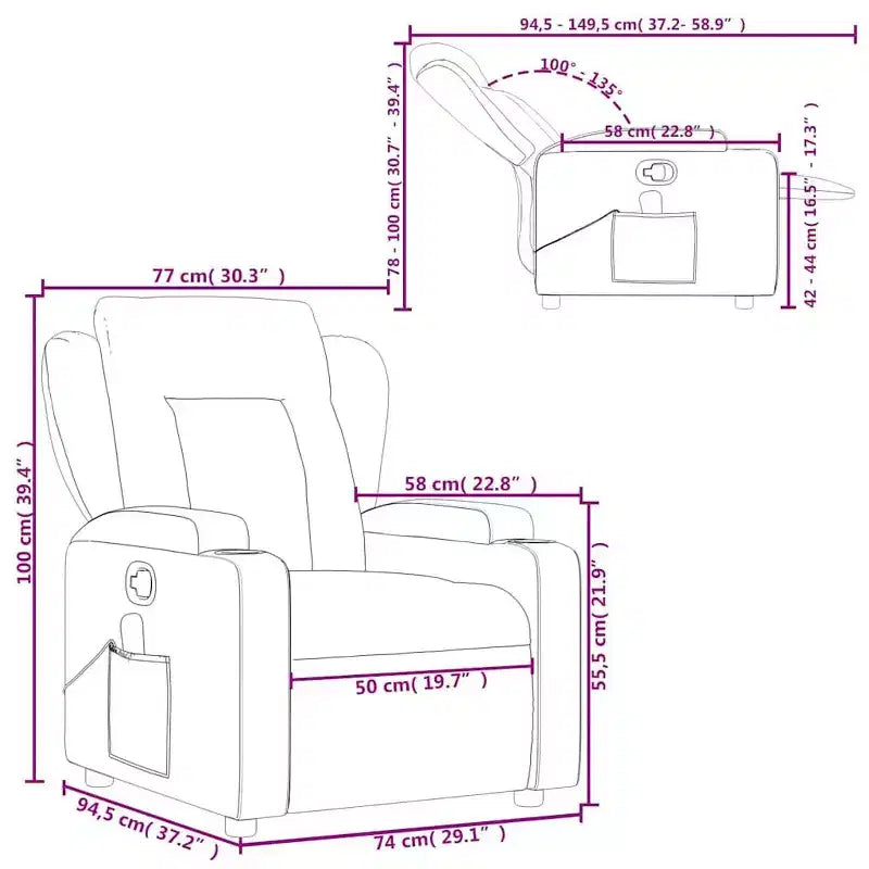 VidaXL Dark Green Fabric Massage Recliner Chair - Manual Recline, USB Vibration, Cup Holders, Side Pocket, Padded Comfort