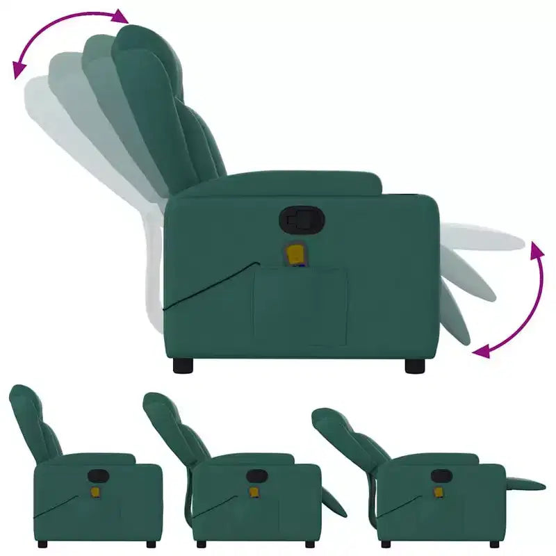 VidaXL Dark Green Fabric Massage Recliner Chair - Manual Recline, USB Vibration, Cup Holders, Side Pocket, Padded Comfort