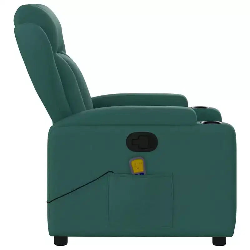 VidaXL Dark Green Fabric Massage Recliner Chair - Manual Recline, USB Vibration, Cup Holders, Side Pocket, Padded Comfort