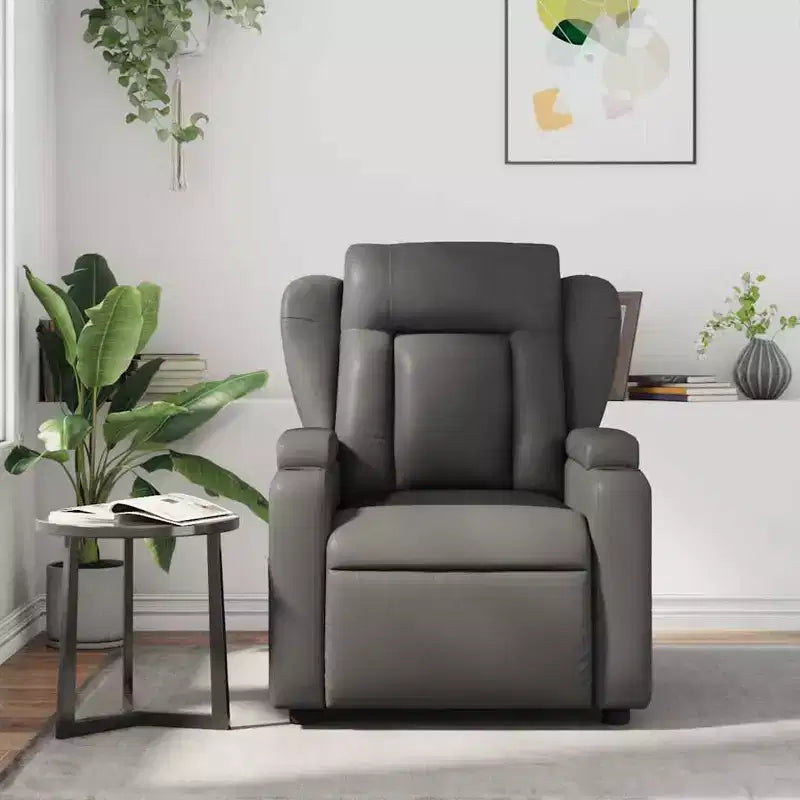 vidaXL Gray Faux Leather Massage Recliner Chair with Manual Recline, Cup Holders, USB Vibration & Padded Seating