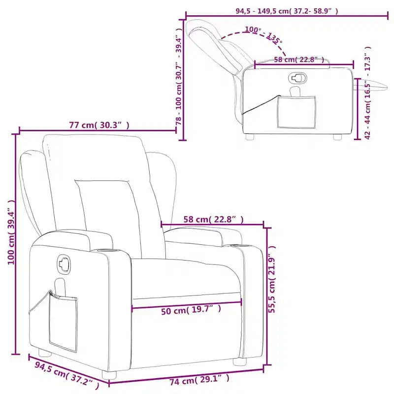 vidaXL Gray Faux Leather Massage Recliner Chair with Manual Recline, Cup Holders, USB Vibration & Padded Seating