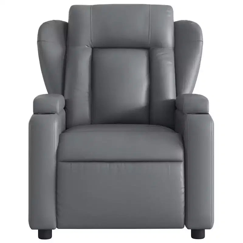 vidaXL Gray Faux Leather Massage Recliner Chair with Manual Recline, Cup Holders, USB Vibration & Padded Seating