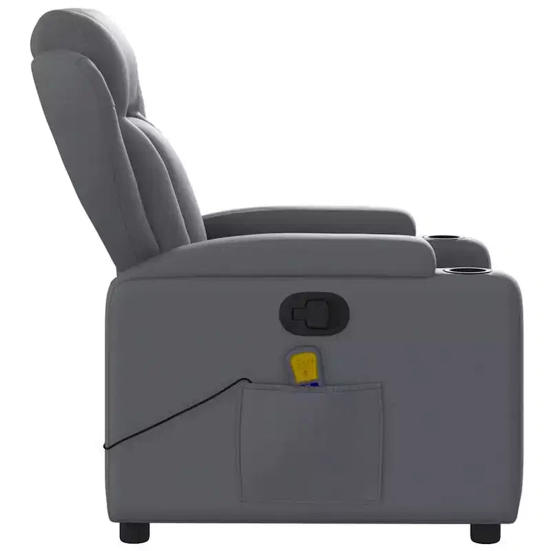vidaXL Gray Faux Leather Massage Recliner Chair with Manual Recline, Cup Holders, USB Vibration & Padded Seating