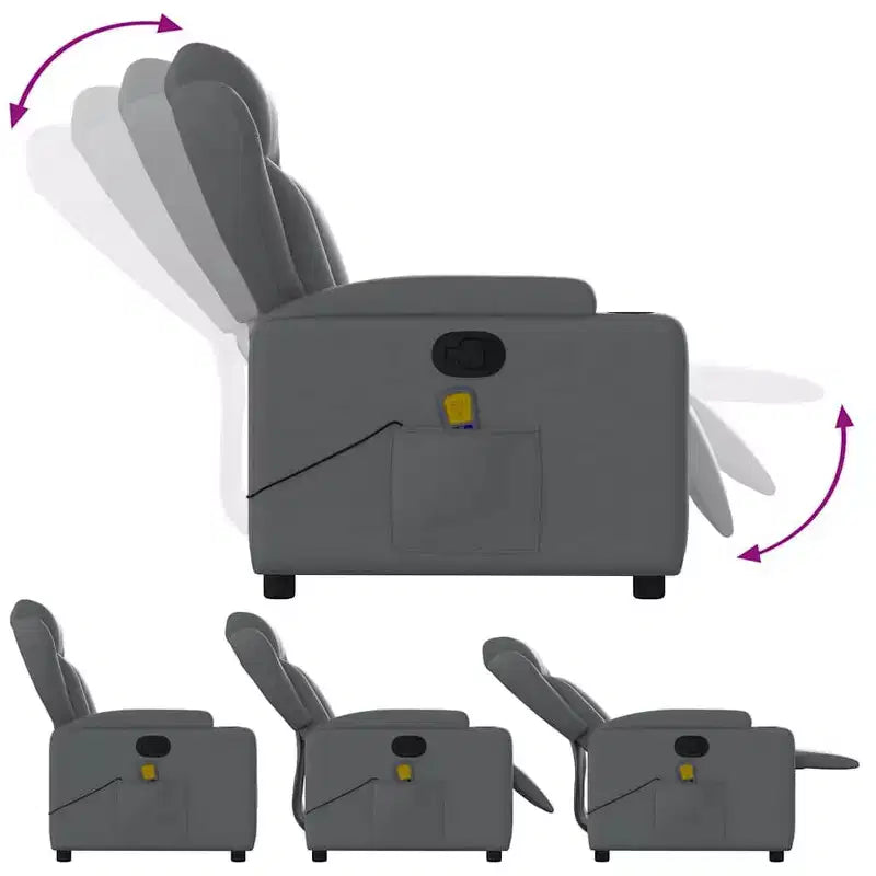 vidaXL Gray Faux Leather Massage Recliner Chair with Manual Recline, Cup Holders, USB Vibration & Padded Seating