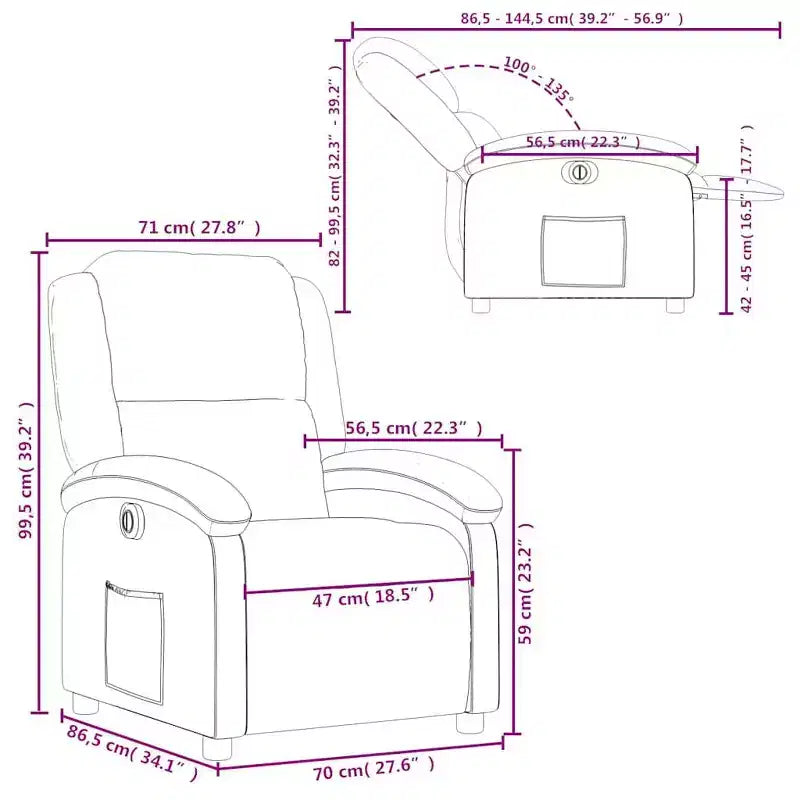 vidaXL Electric Recliner Chair - Cream Faux Leather Reclining Armchair with Motorized Adjustments for Elderly, Living Room Comfort