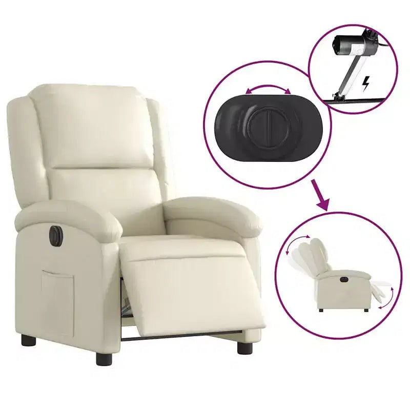 vidaXL Electric Recliner Chair - Cream Faux Leather Reclining Armchair with Motorized Adjustments for Elderly, Living Room Comfort
