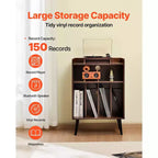 VEVOR Record Player Stand with Light, 3 Tiers Turntable Stand with Charging Station & USB Ports, Holds up to 150 Albums, Brown