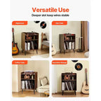 VEVOR Record Player Stand with Light, 3 Tiers Turntable Stand with Charging Station & USB Ports, Holds up to 150 Albums, Brown