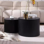Okak Modern Nesting Coffee Table Set of 2, Cylinder Wood Grain End Side Tables for Living Room Office Balcony Yard