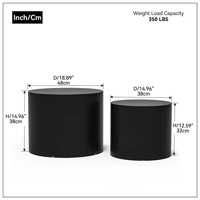 Okak Modern Nesting Coffee Table Set of 2, Cylinder Wood Grain End Side Tables for Living Room Office Balcony Yard