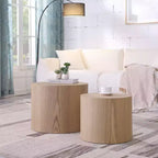 Okak Modern Nesting Coffee Table Set of 2, Cylinder Wood Grain End Side Tables for Living Room Office Balcony Yard