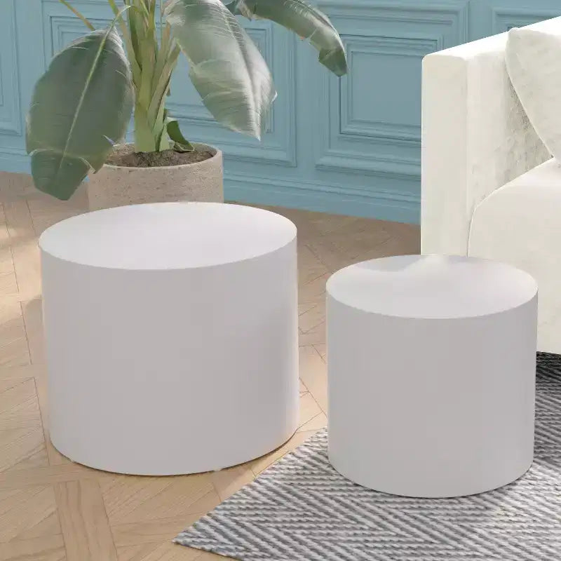 Okak Modern Nesting Coffee Table Set of 2, Cylinder Wood Grain End Side Tables for Living Room Office Balcony Yard
