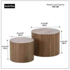 Okak Modern Nesting Coffee Table Set of 2, Cylinder Wood Grain End Side Tables for Living Room Office Balcony Yard