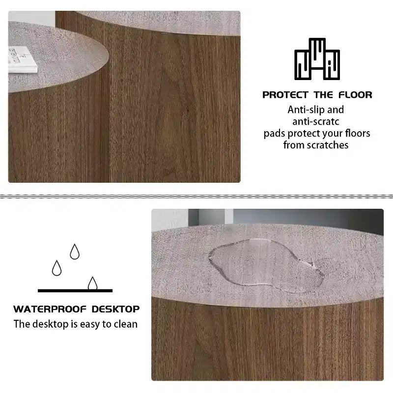 Okak Modern Nesting Coffee Table Set of 2, Cylinder Wood Grain End Side Tables for Living Room Office Balcony Yard