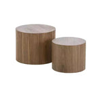 Okak Modern Nesting Coffee Table Set of 2, Cylinder Wood Grain End Side Tables for Living Room Office Balcony Yard