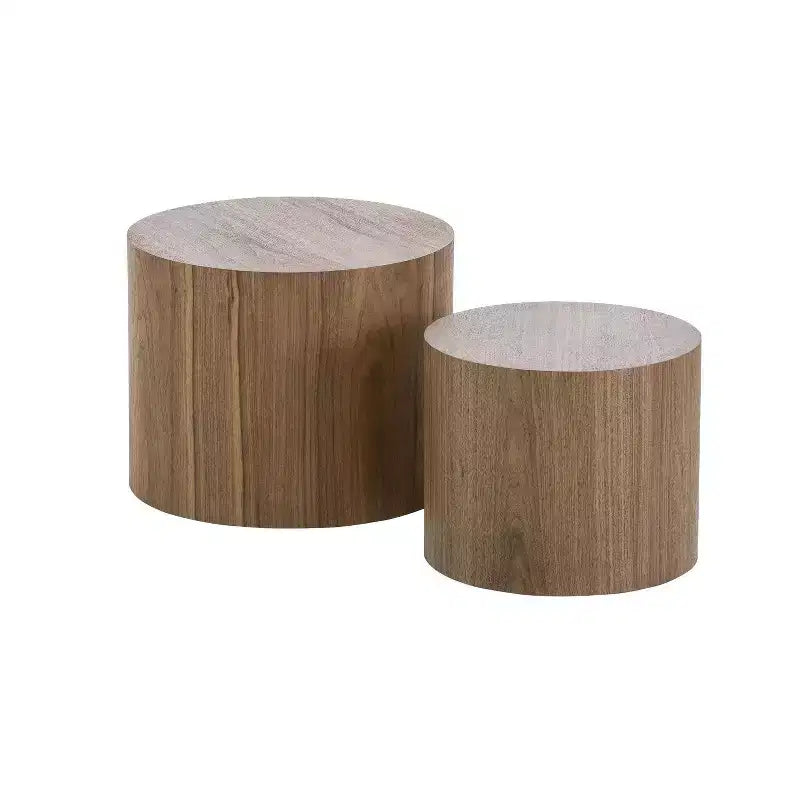 Okak Modern Nesting Coffee Table Set of 2, Cylinder Wood Grain End Side Tables for Living Room Office Balcony Yard