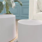 Okak Modern Nesting Coffee Table Set of 2, Cylinder Wood Grain End Side Tables for Living Room Office Balcony Yard