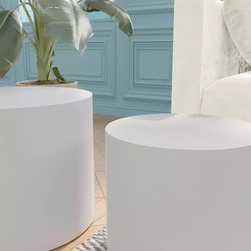 Okak Modern Nesting Coffee Table Set of 2, Cylinder Wood Grain End Side Tables for Living Room Office Balcony Yard