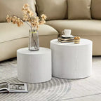 Okak Modern Nesting Coffee Table Set of 2, Cylinder Wood Grain End Side Tables for Living Room Office Balcony Yard