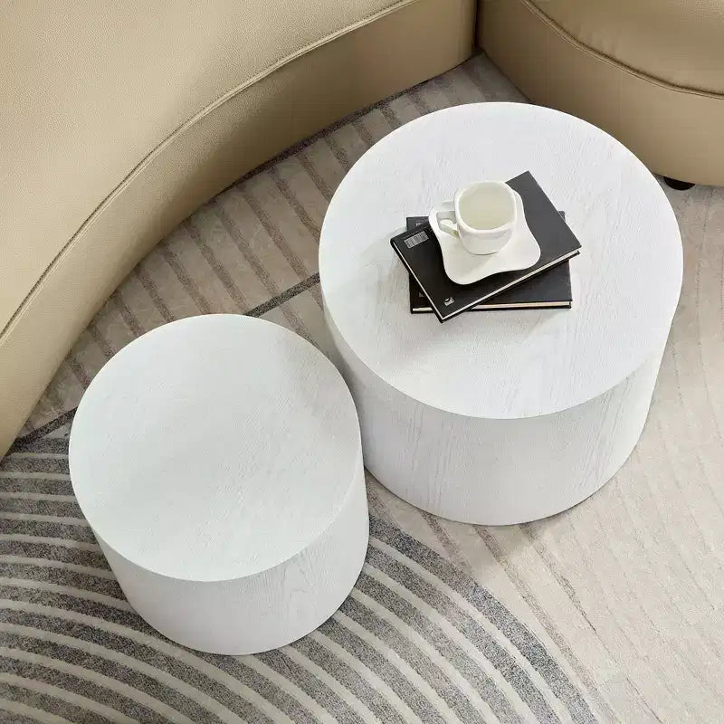 Okak Modern Nesting Coffee Table Set of 2, Cylinder Wood Grain End Side Tables for Living Room Office Balcony Yard