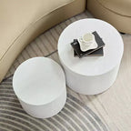Okak Modern Nesting Coffee Table Set of 2, Cylinder Wood Grain End Side Tables for Living Room Office Balcony Yard
