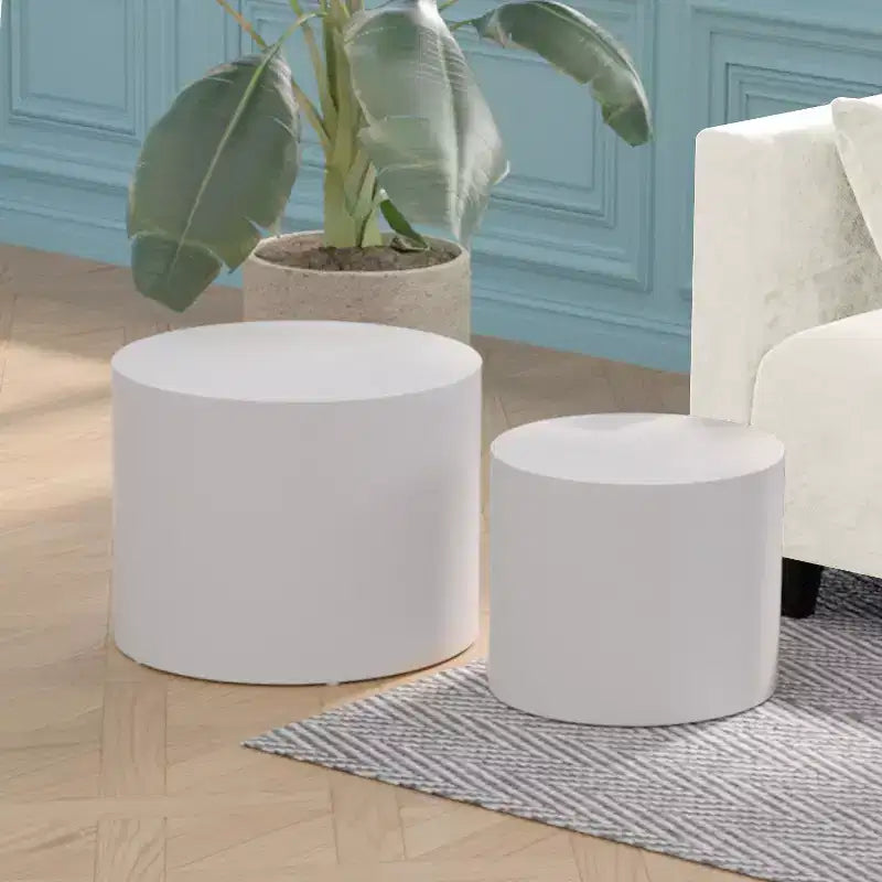 Okak Modern Nesting Coffee Table Set of 2, Cylinder Wood Grain End Side Tables for Living Room Office Balcony Yard