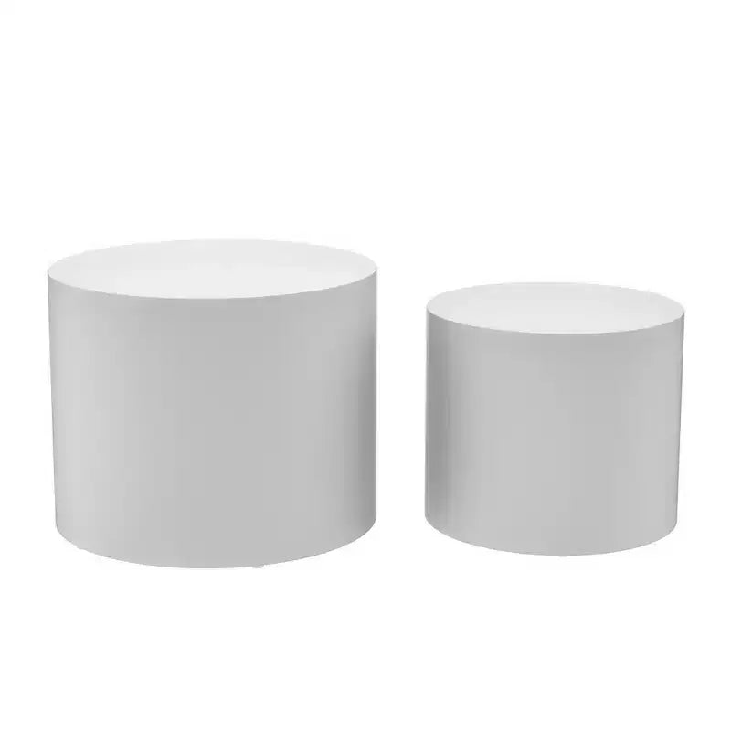 Okak Modern Nesting Coffee Table Set of 2, Cylinder Wood Grain End Side Tables for Living Room Office Balcony Yard