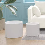 Okak Modern Nesting Coffee Table Set of 2, Cylinder Wood Grain End Side Tables for Living Room Office Balcony Yard