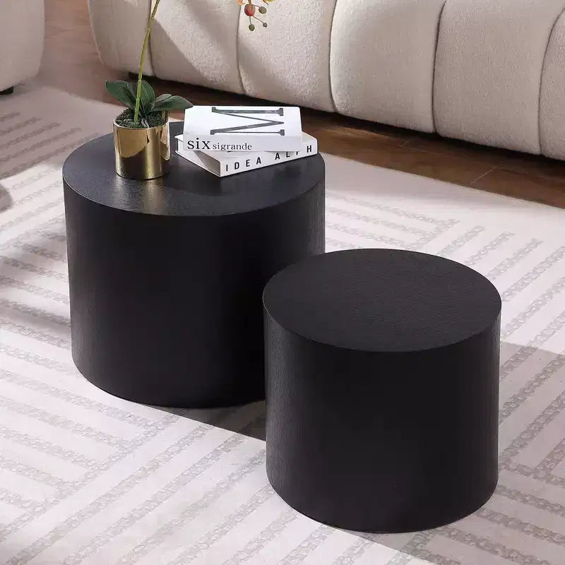 Okak Modern Nesting Coffee Table Set of 2, Cylinder Wood Grain End Side Tables for Living Room Office Balcony Yard