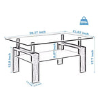 Okak Elegant Rectangle Glass Coffee Table, Modern Side Center Tables 2-Tier Clear Coffee Table for Living Room