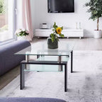 Okak Elegant Rectangle Glass Coffee Table, Modern Side Center Tables 2-Tier Clear Coffee Table for Living Room