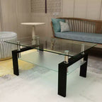 Okak Elegant Rectangle Glass Coffee Table, Modern Side Center Tables 2-Tier Clear Coffee Table for Living Room