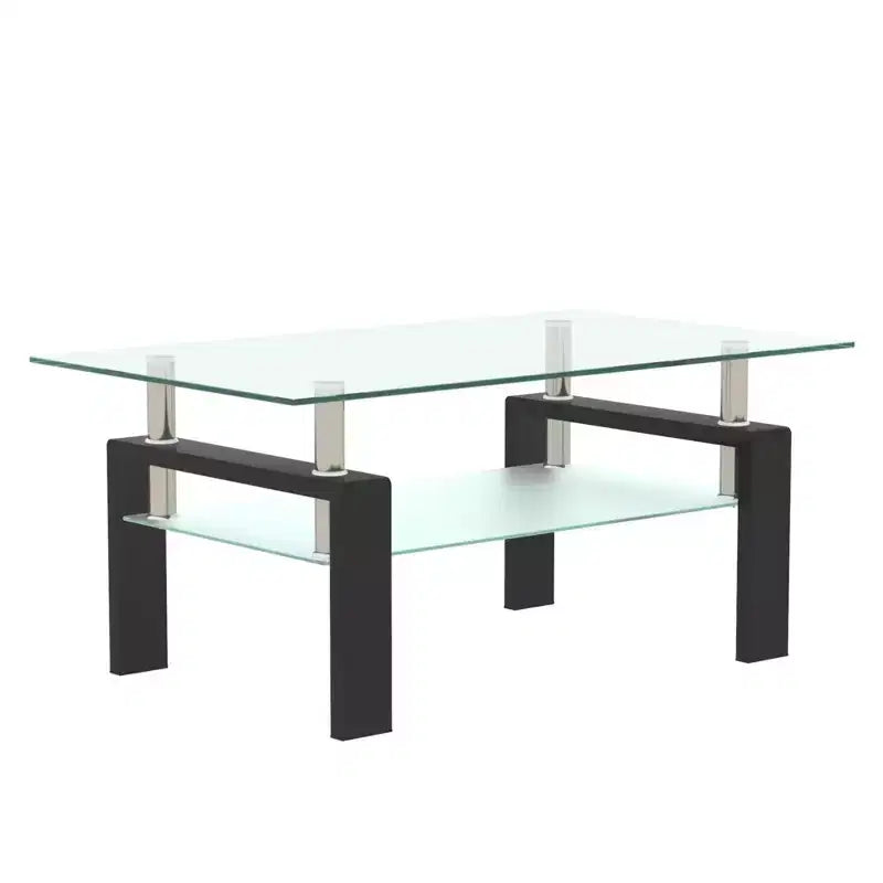 Okak Elegant Rectangle Glass Coffee Table, Modern Side Center Tables 2-Tier Clear Coffee Table for Living Room