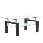 Okak Elegant Rectangle Glass Coffee Table, Modern Side Center Tables 2-Tier Clear Coffee Table for Living Room
