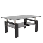 Okak Elegant Rectangle Glass Coffee Table, Modern Side Center Tables 2-Tier Clear Coffee Table for Living Room
