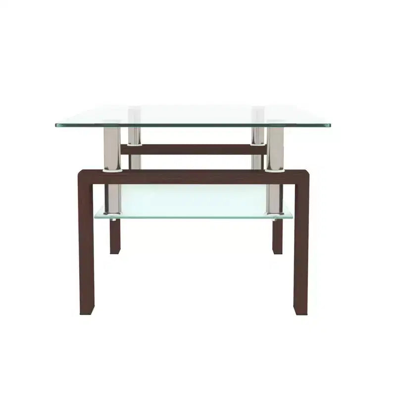 Okak Elegant Rectangle Glass Coffee Table, Modern Side Center Tables 2-Tier Clear Coffee Table for Living Room