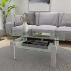 Okak Elegant Rectangle Glass Coffee Table, Modern Side Center Tables 2-Tier Clear Coffee Table for Living Room