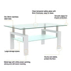Okak Elegant Rectangle Glass Coffee Table, Modern Side Center Tables 2-Tier Clear Coffee Table for Living Room