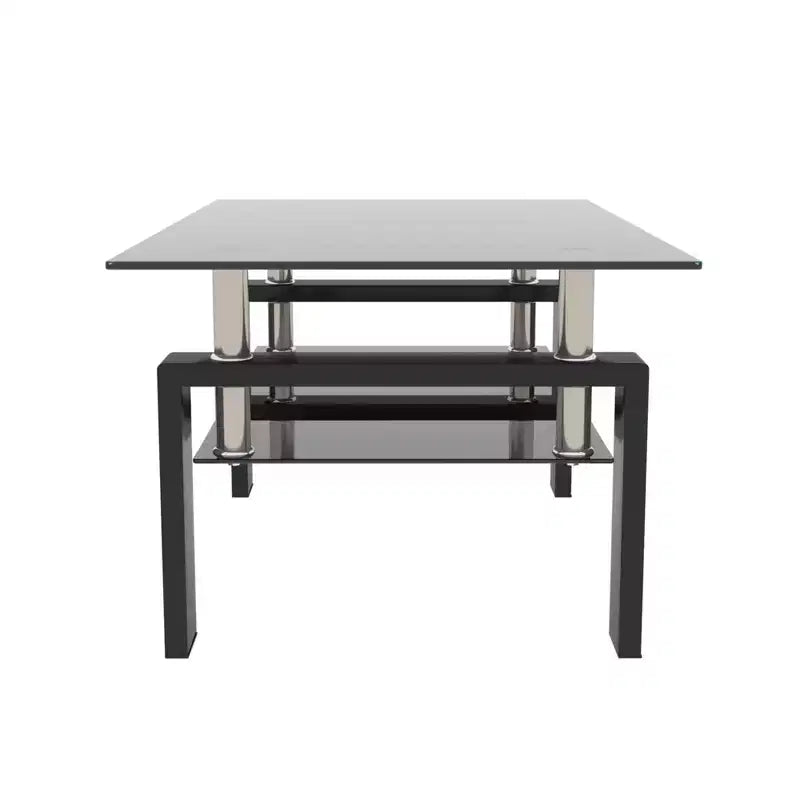 Okak Elegant Rectangle Glass Coffee Table, Modern Side Center Tables 2-Tier Clear Coffee Table for Living Room