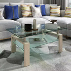 Okak Elegant Rectangle Glass Coffee Table, Modern Side Center Tables 2-Tier Clear Coffee Table for Living Room