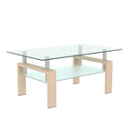 Okak Elegant Rectangle Glass Coffee Table, Modern Side Center Tables 2-Tier Clear Coffee Table for Living Room