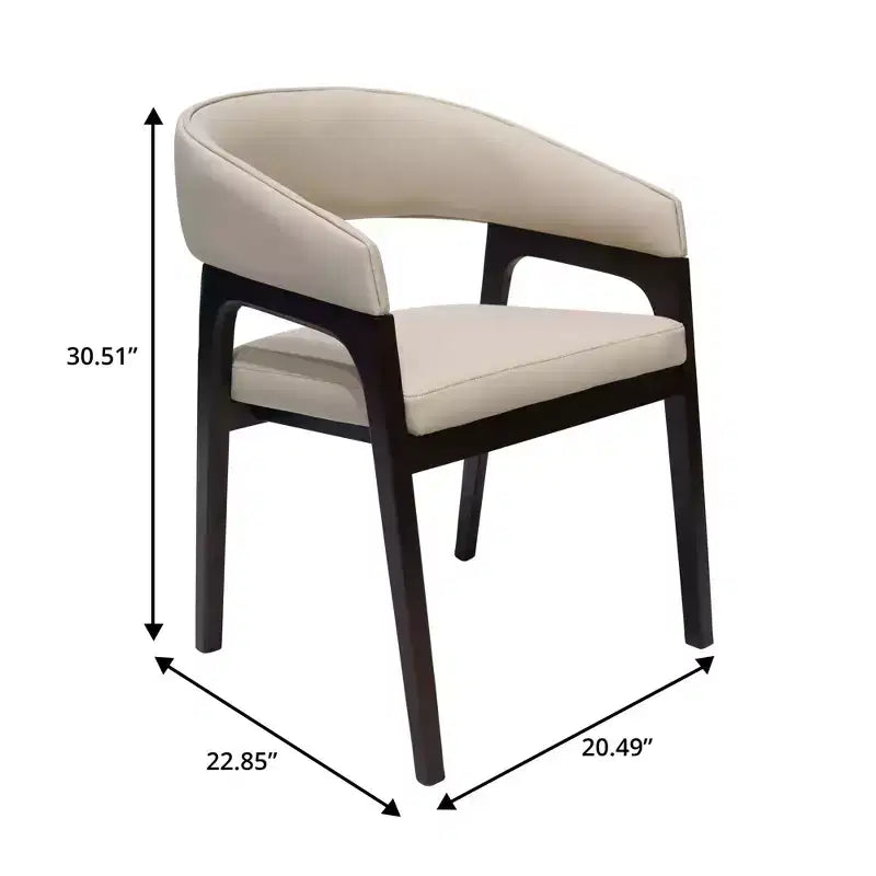 LeisureMod Cali U-Shaped Dining Arm Chairs, Set of 2, Leather Upholstery with Open-Back Design for Modern Kitchen, Dining Room, Cafe, Bistro