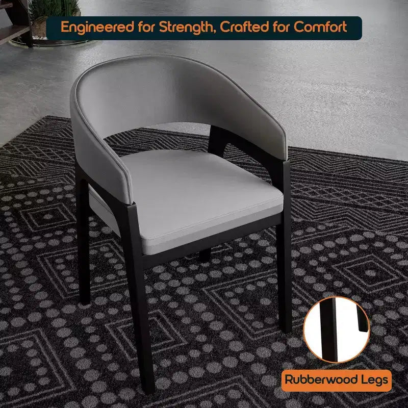 LeisureMod Cali U-Shaped Dining Arm Chairs, Set of 2, Leather Upholstery with Open-Back Design for Modern Kitchen, Dining Room, Cafe, Bistro
