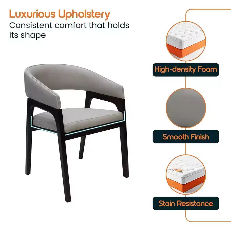 LeisureMod Cali U-Shaped Dining Arm Chairs, Set of 2, Leather Upholstery with Open-Back Design for Modern Kitchen, Dining Room, Cafe, Bistro