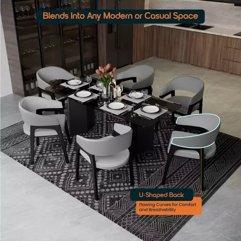 LeisureMod Cali U-Shaped Dining Arm Chairs, Set of 2, Leather Upholstery with Open-Back Design for Modern Kitchen, Dining Room, Cafe, Bistro