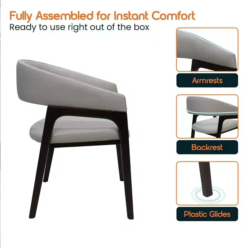 LeisureMod Cali U-Shaped Dining Arm Chairs, Set of 2, Leather Upholstery with Open-Back Design for Modern Kitchen, Dining Room, Cafe, Bistro