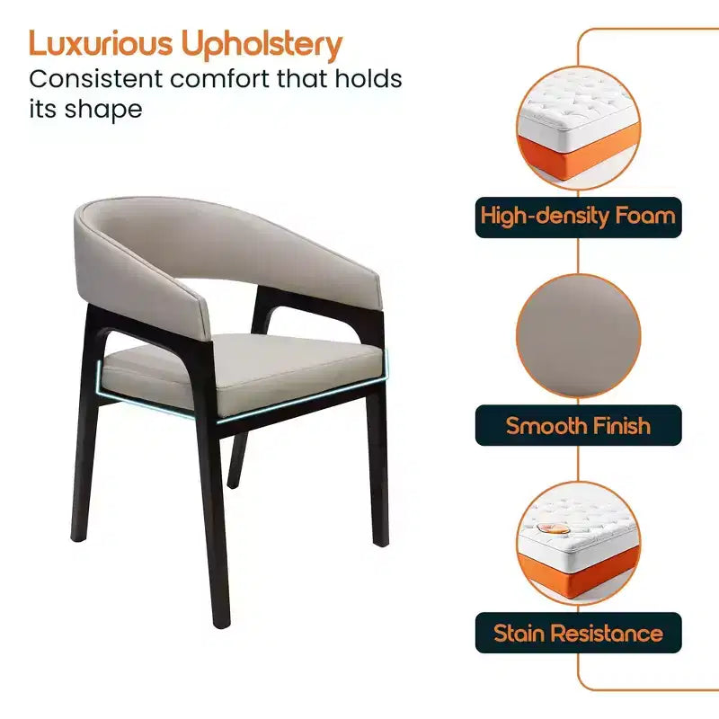 LeisureMod Cali U-Shaped Dining Arm Chairs, Set of 2, Leather Upholstery with Open-Back Design for Modern Kitchen, Dining Room, Cafe, Bistro